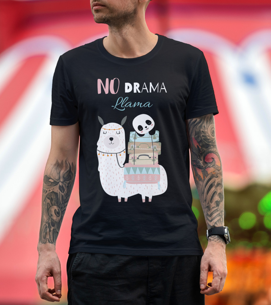 No Drama Llama Cute Panda on Llama with Suitcases T-Shirt
