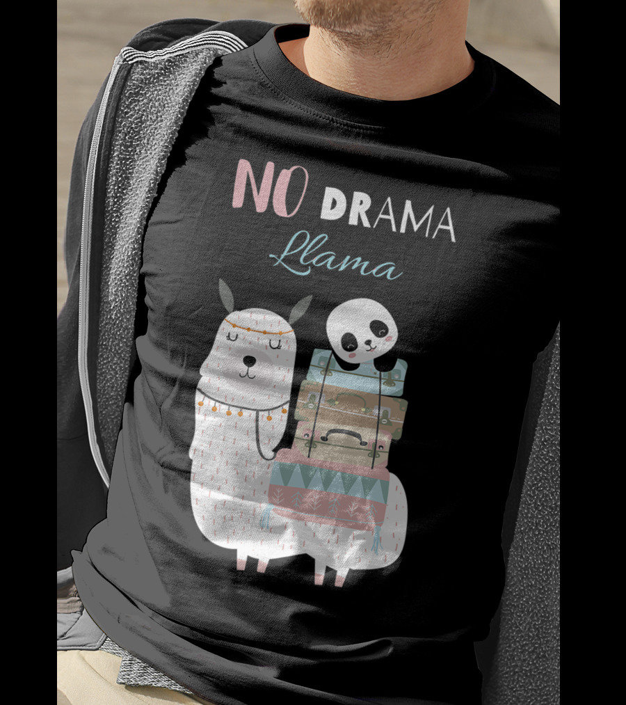 No Drama Llama Cute Panda On Llama With Suitcases T-Shirt
