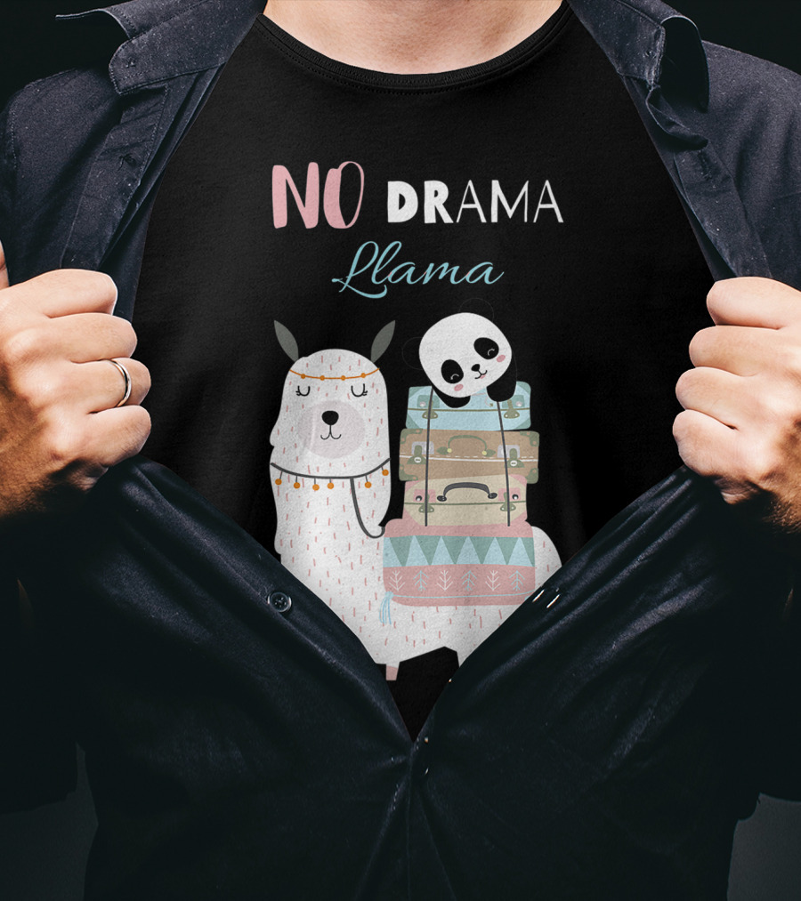 No Drama Llama Cute Panda On Llama With Suitcases T-Shirt