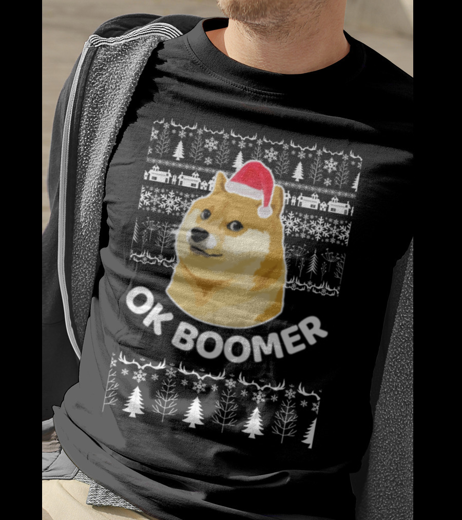 Ok Boomer Doge Santa Hat Ugly Christmas T-Shirt