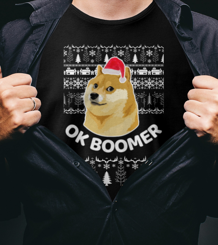 Ok Boomer Doge Santa Hat Ugly Christmas T-Shirt