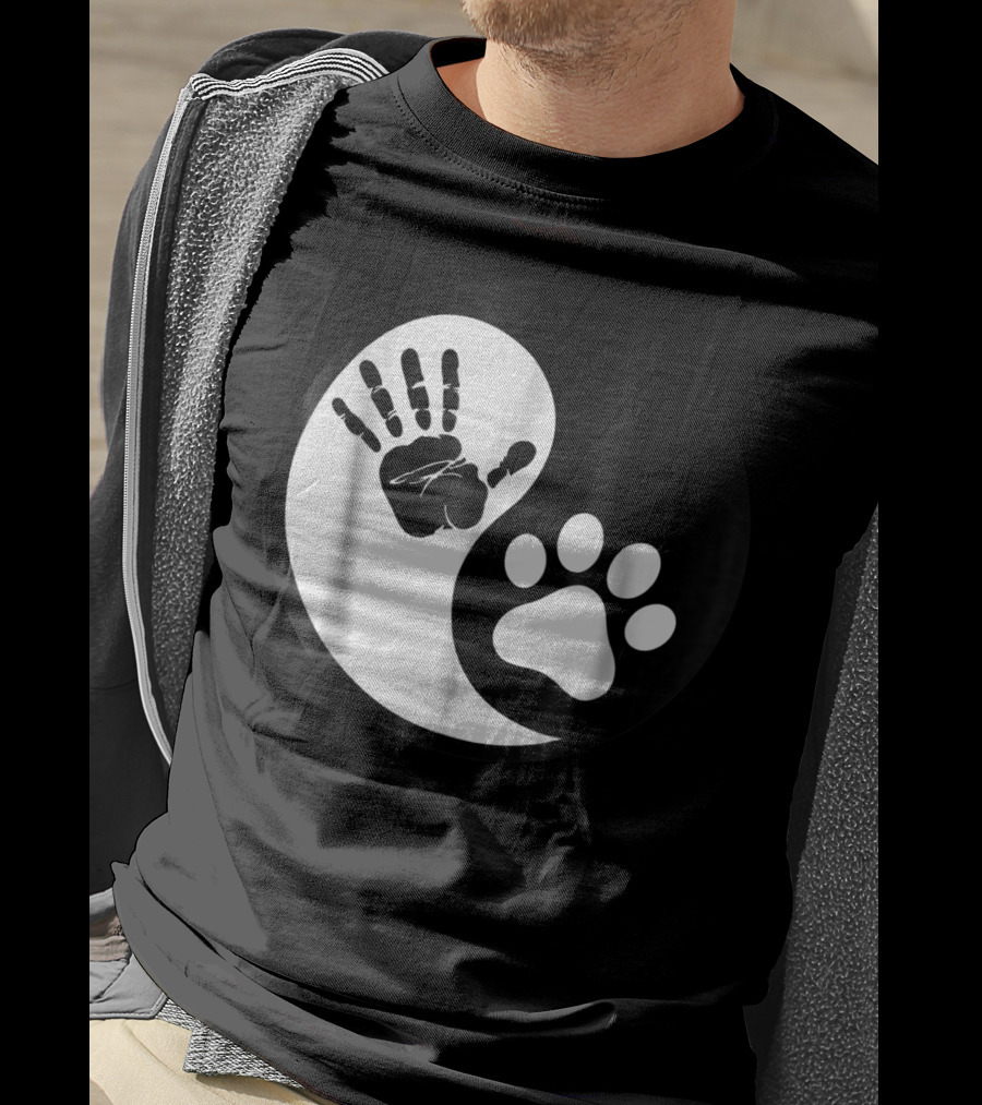 Yin Yang Pet Paw Print Hand Friends T-Shirt