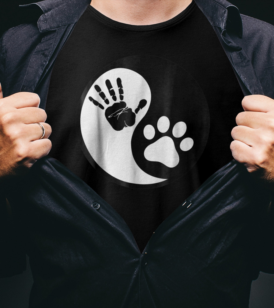 Yin Yang Pet Paw Print Hand Friends T-Shirt
