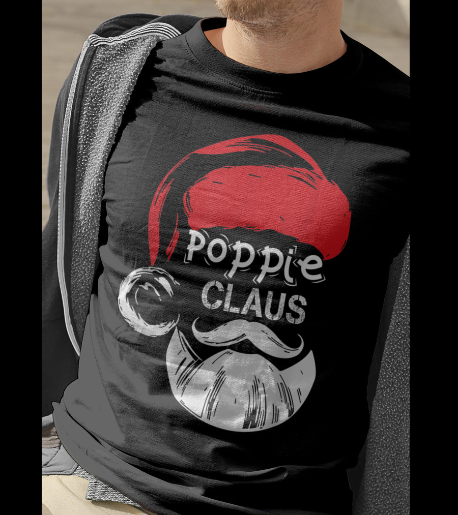 Poppie Claus Santa Hat Christmas Grandpa T-Shirt