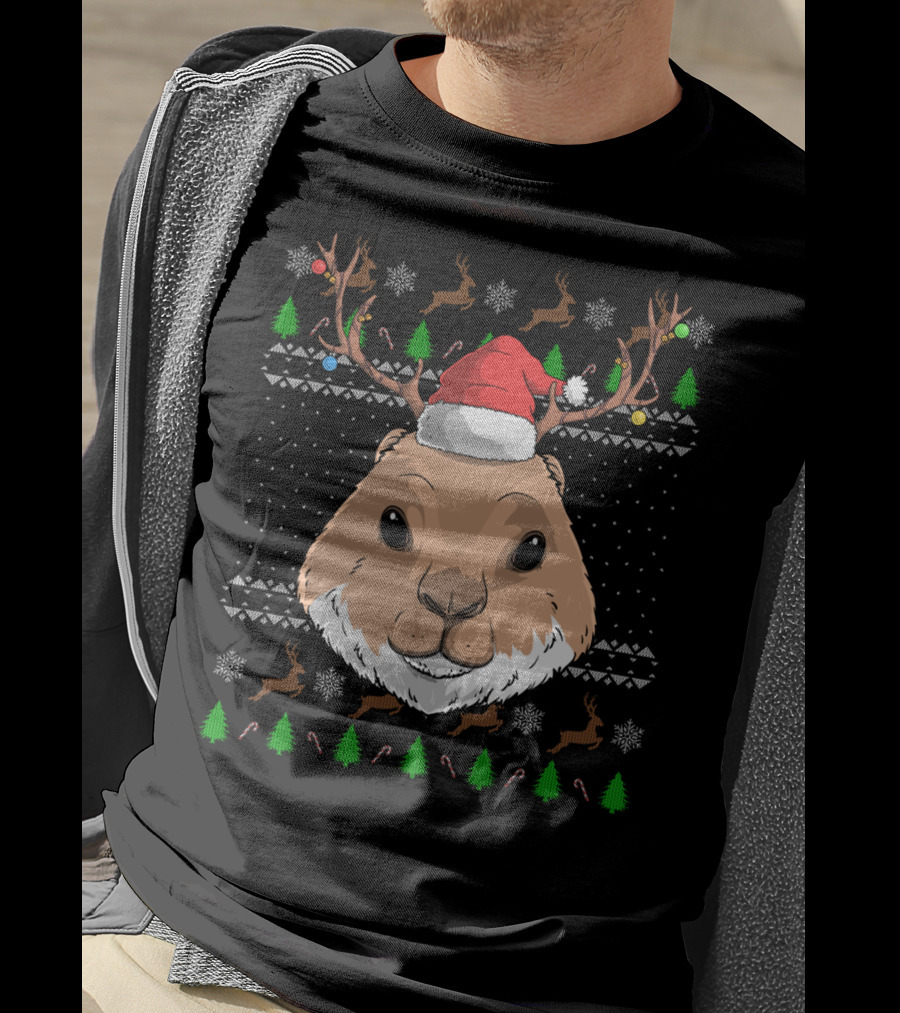 Prairie Dog Santa Claus Hat Antler Christmas Trees Reindeer Snowflakes T-Shirt