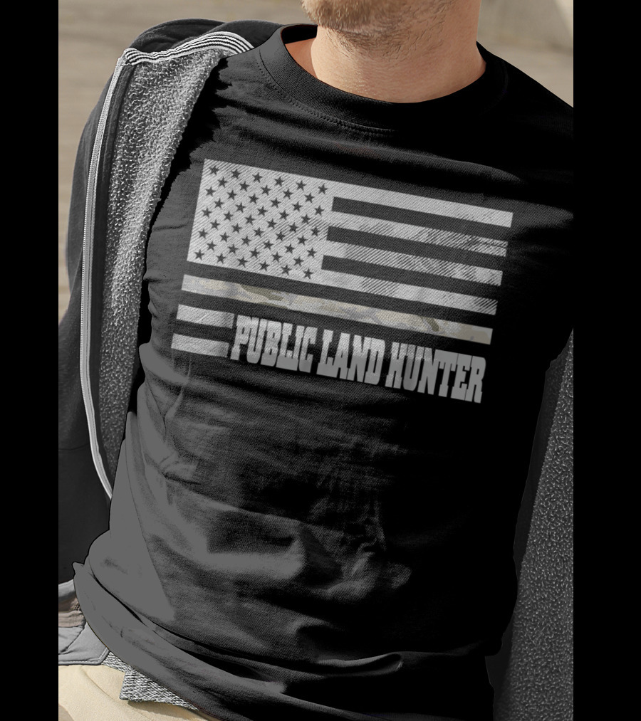Public Land Hunter Camo Thin Line USA Flag Hunting American Pride T-Shirt