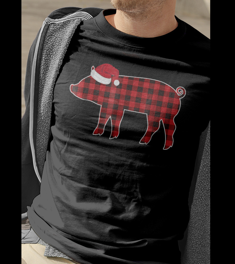 Buffalo Plaid Pig With Santa Hat Christmas T-Shirt