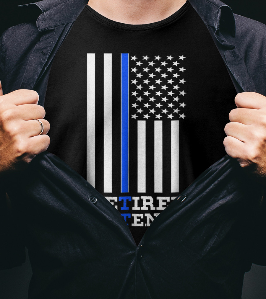 Retired Lieutenant Thin Blue Line American Flag T-Shirt