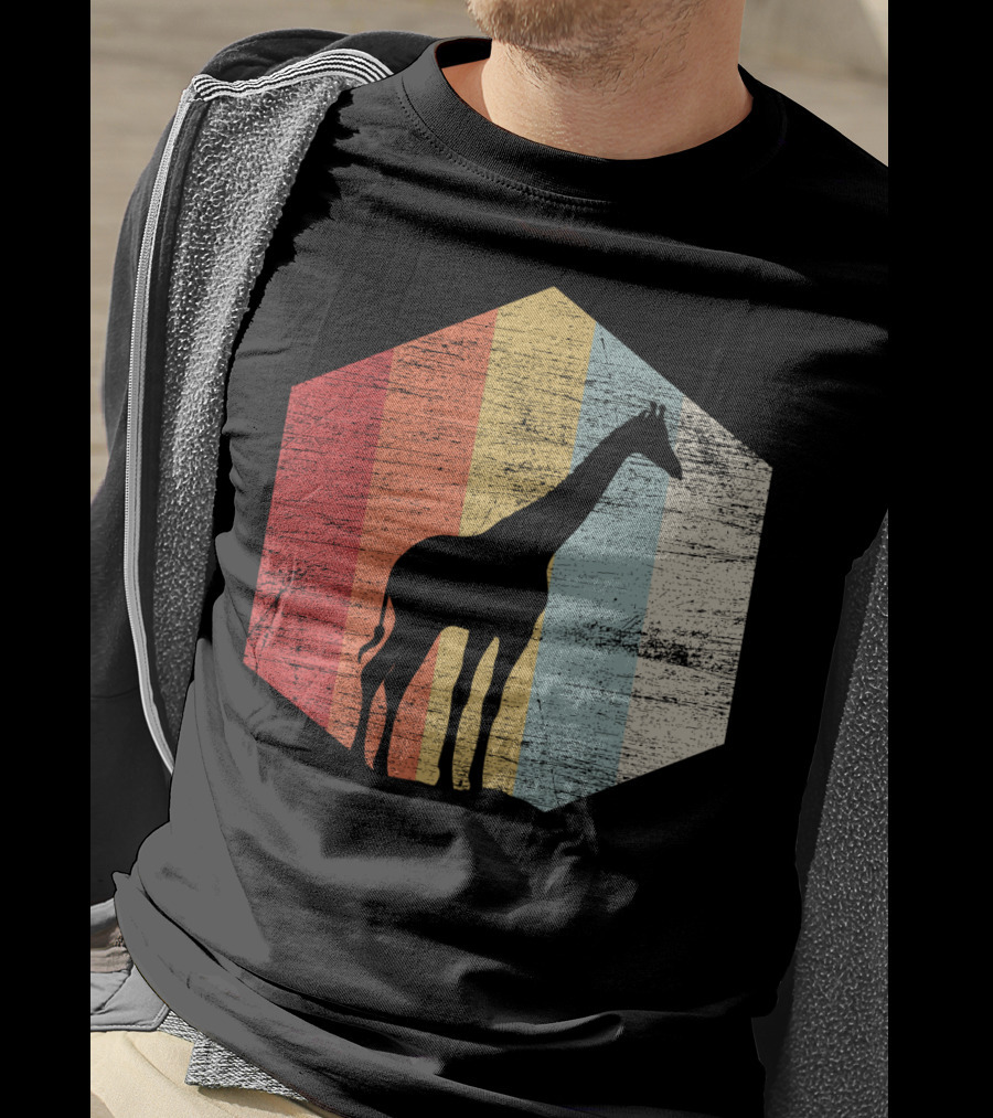 Retro Giraffe Silhouette With Vintage Stripes T-Shirt
