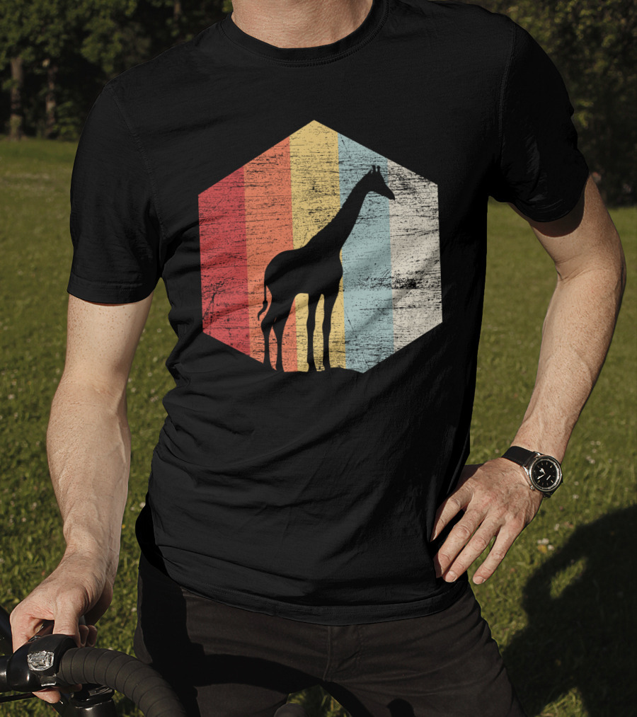 Retro Giraffe Silhouette With Vintage Stripes T-Shirt