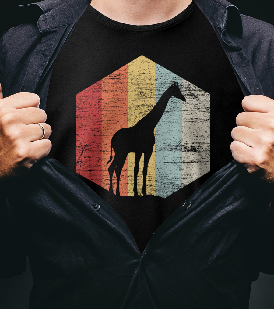 Retro Giraffe Silhouette With Vintage Stripes T-Shirt