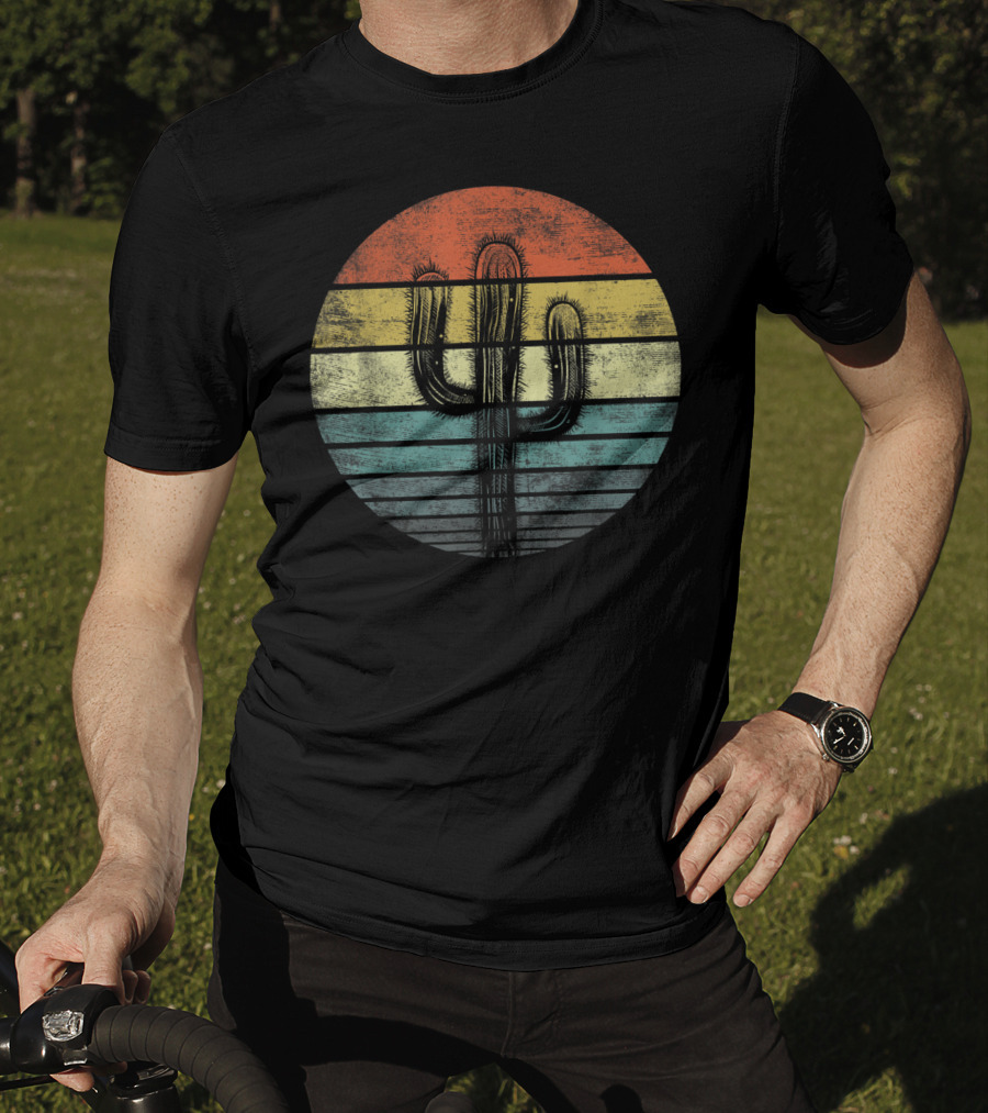 Retro Saguaro Cactus Sunset Stripes Cactaceae Vintage Vibes T-Shirt