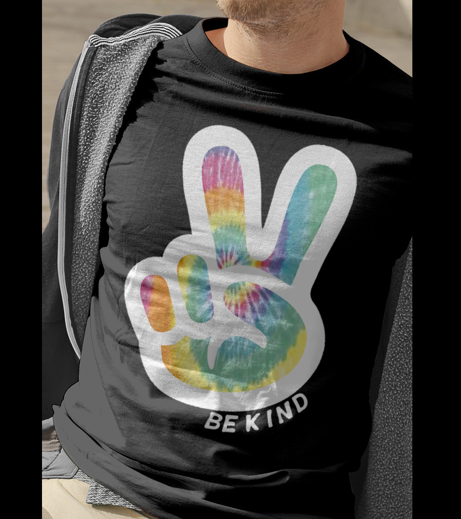 Retro Tie Dye Peace Sign Be Kind Peace Love Vibrant Colors T-Shirt