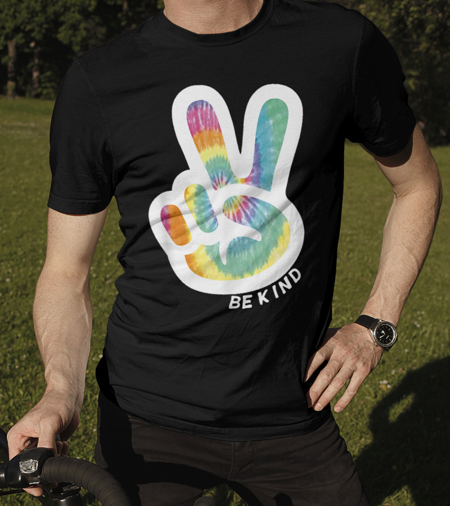 Retro Tie Dye Peace Sign Be Kind Peace Love Vibrant Colors T-Shirt