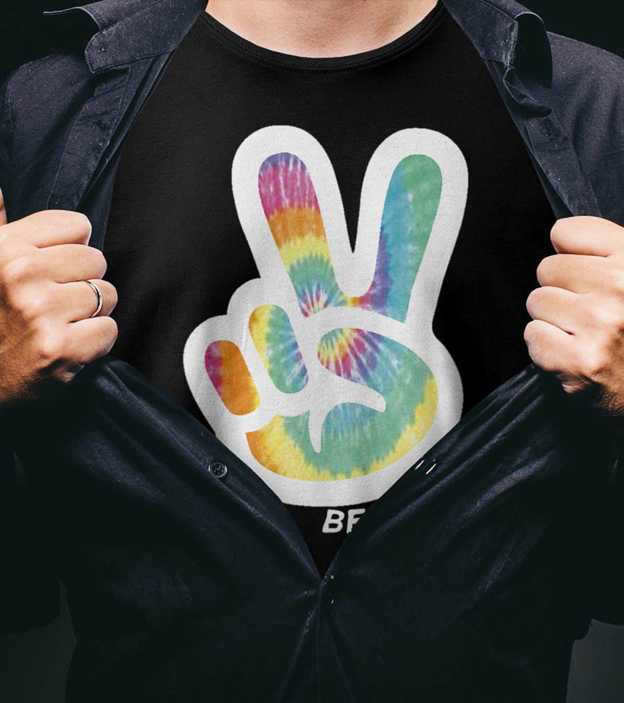 Retro Tie Dye Peace Sign Be Kind Peace Love Vibrant Colors T-Shirt