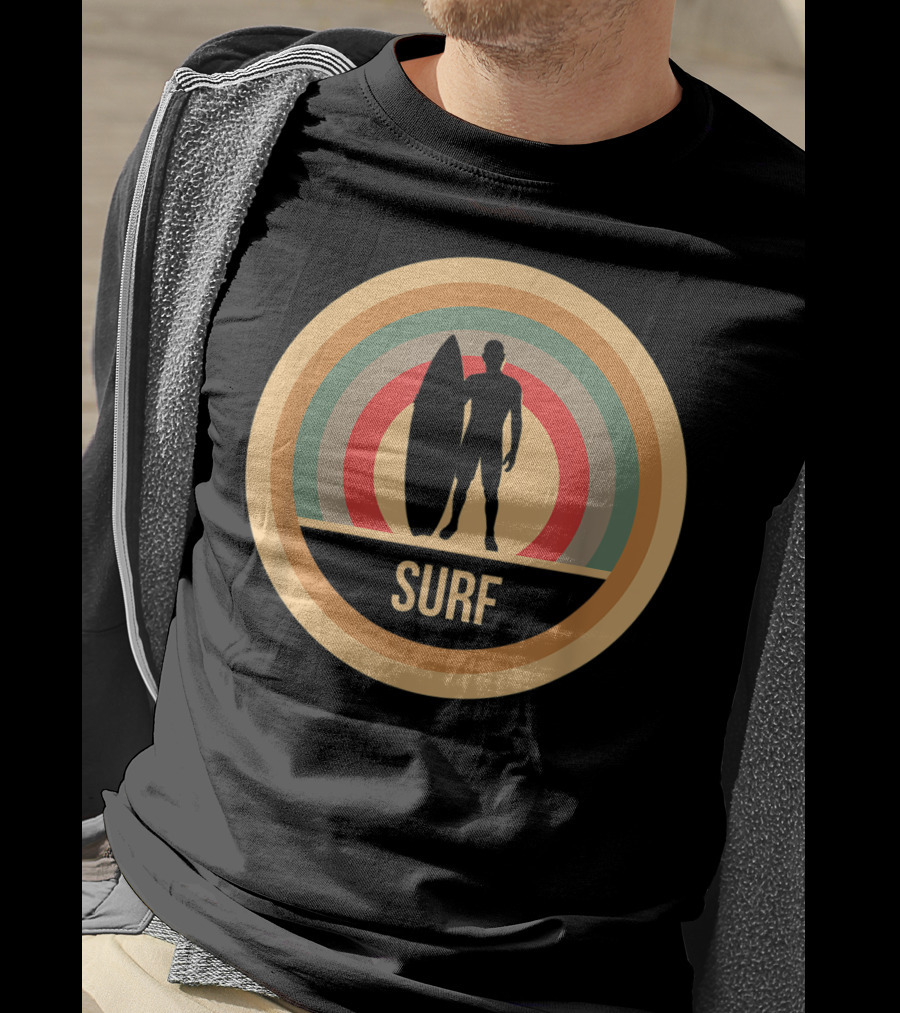 Surf Retro Vintage Surfers Rainbow Circle T-Shirt