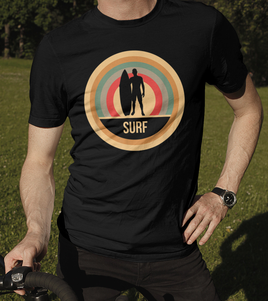 Surf Retro Vintage Surfers Rainbow Circle T-Shirt