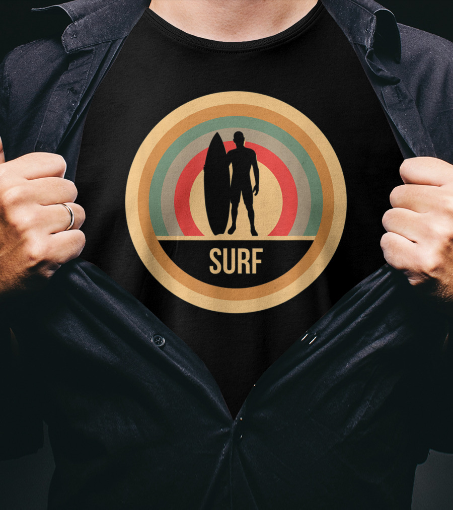 Surf Retro Vintage Surfers Rainbow Circle T-Shirt