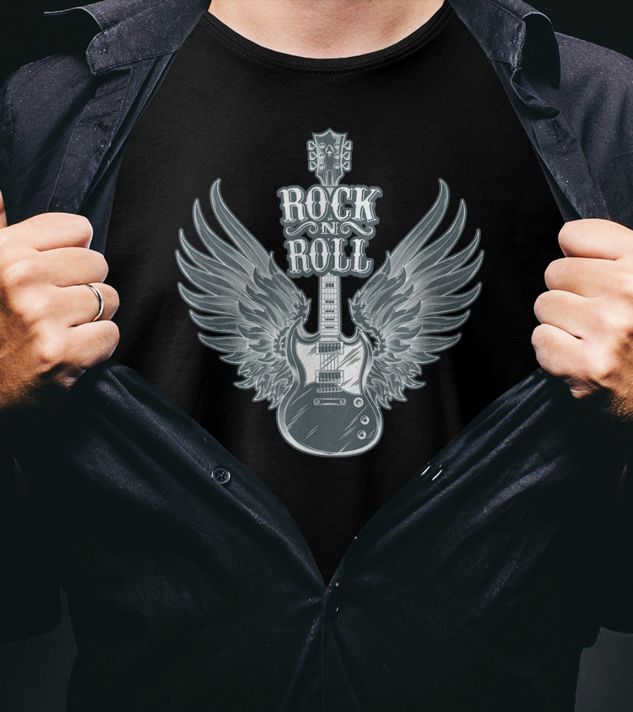 Rock N Roll Angel Wings Guitar Player T-Shirt