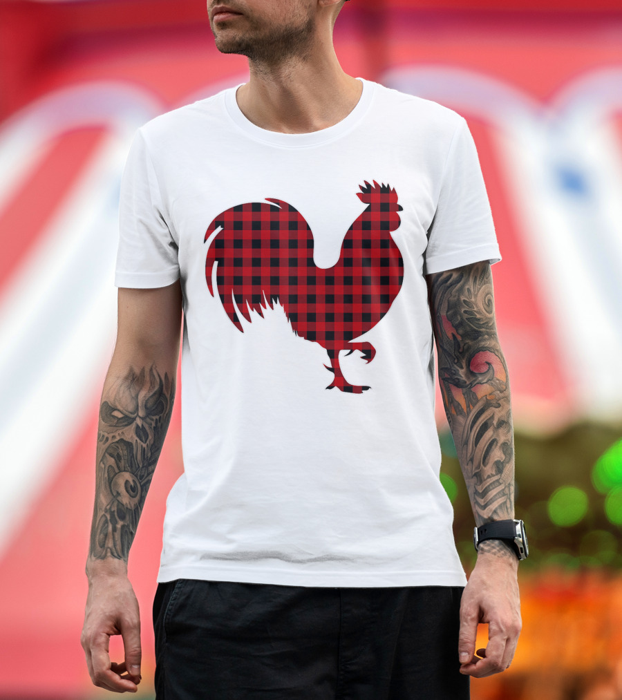 Rooster Red Plaid Buffalo Check T-Shirt