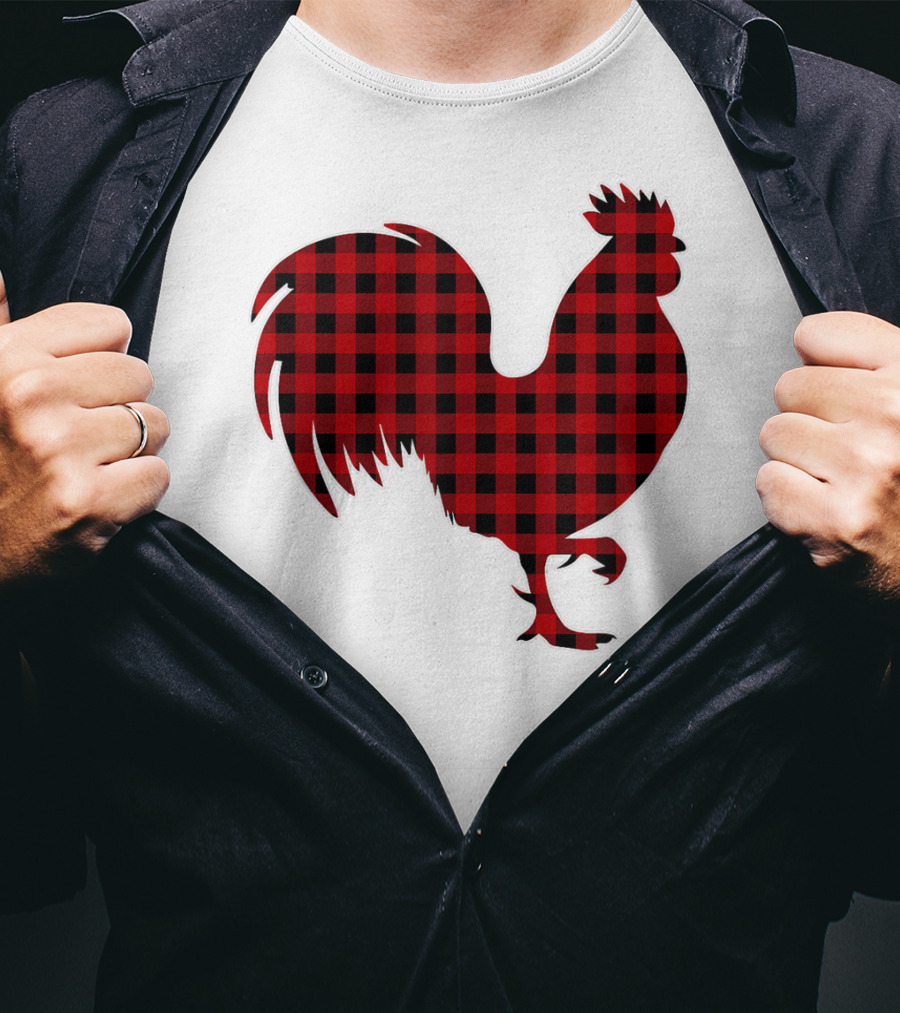 Rooster Red Plaid Buffalo Check T-Shirt