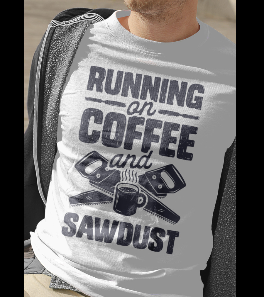 Running On Coffee And Sawdust With Crossed Saws And Coffee Mug T-Shirt