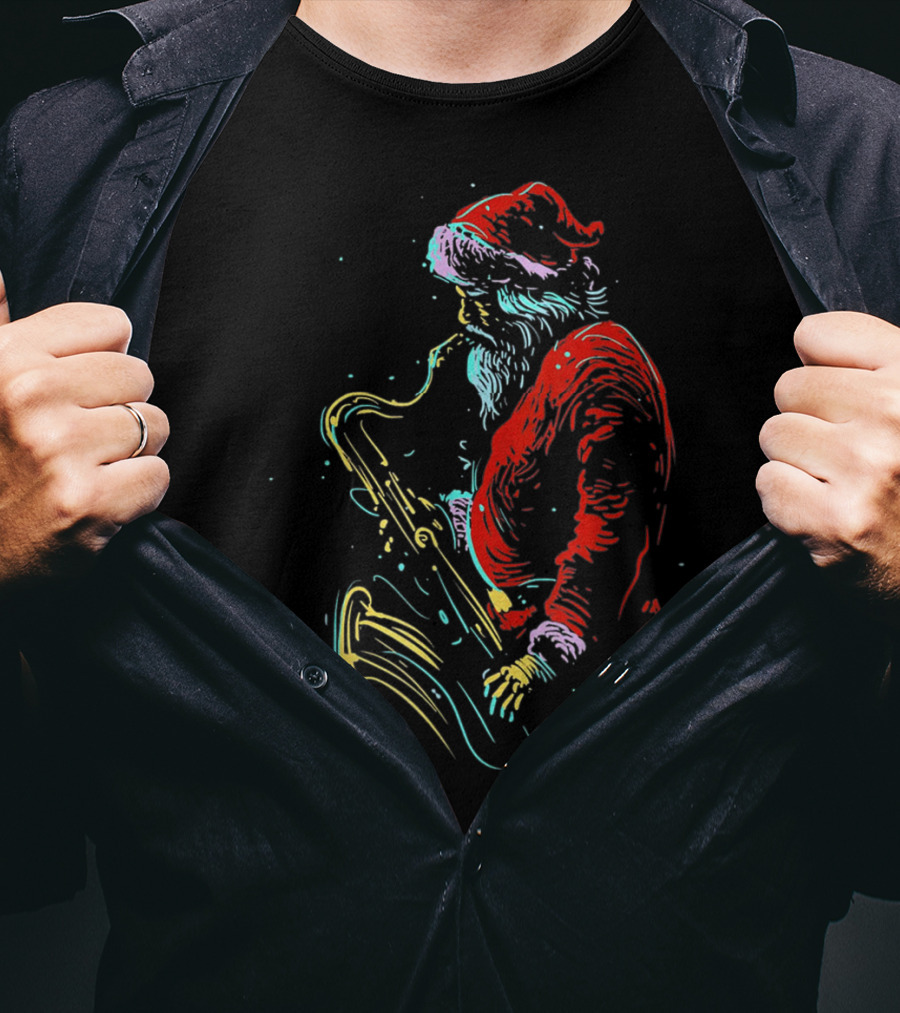 Santa Claus Playing Saxophone Musical Holiday Serenade T-Shirt