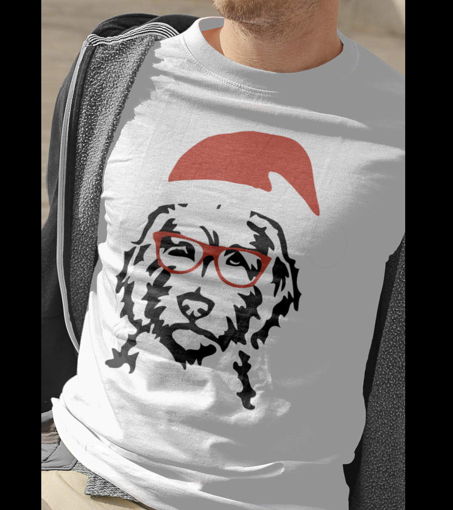 Santa Doodle Goldendoodle Christmas Red Hat Glasses T-Shirt