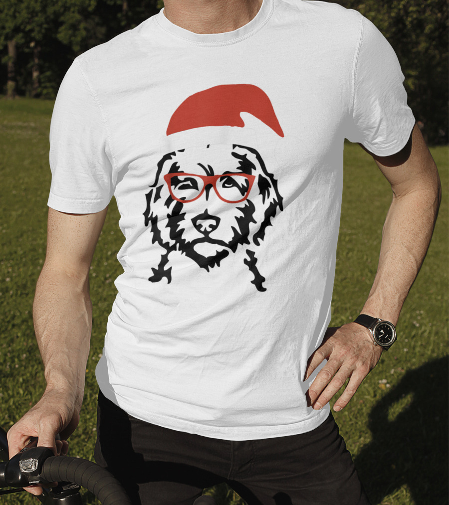 Santa Doodle Goldendoodle Christmas Red Hat Glasses T-Shirt