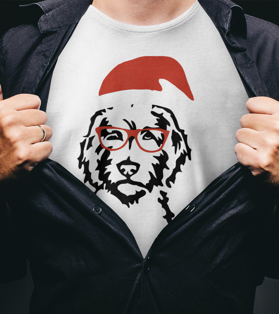 Santa Doodle Goldendoodle Christmas Red Hat Glasses T-Shirt
