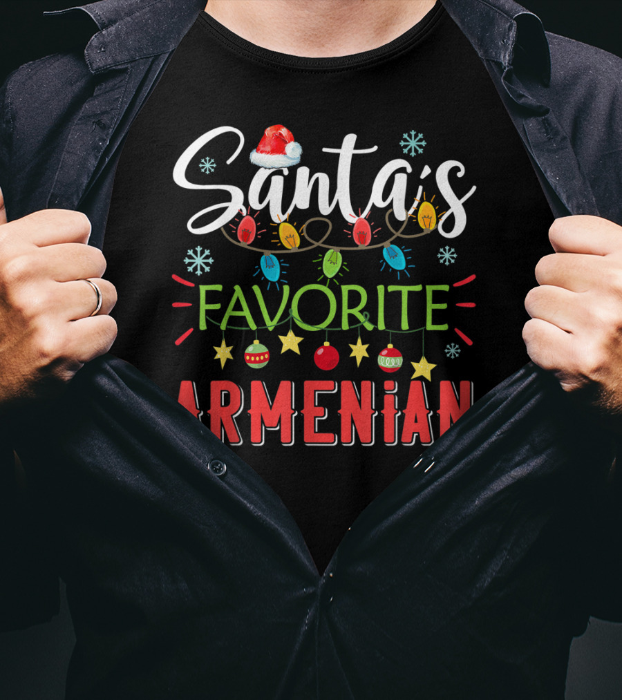 Santa's Favorite Armenian Christmas Lights Santa Hat T-Shirt