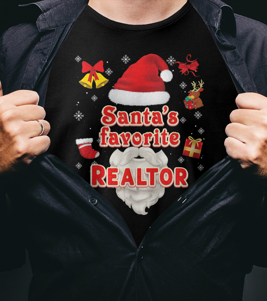 Santa's Favorite Realtor Christmas Cute Santa Hat Bells Reindeer Gift Snowflakes T-Shirt