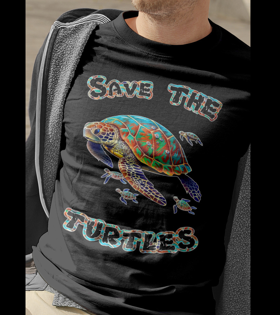 Save The Turtles Colorful Sea Turtle Conservation T-Shirt