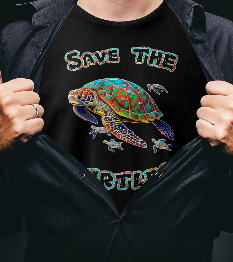 Save The Turtles Colorful Sea Turtle Conservation T-Shirt