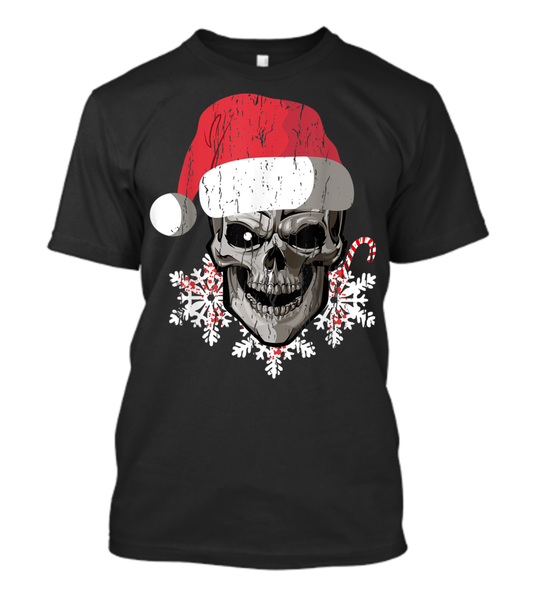 Skull Santa Hat Snowflakes Candy Cane T-Shirt