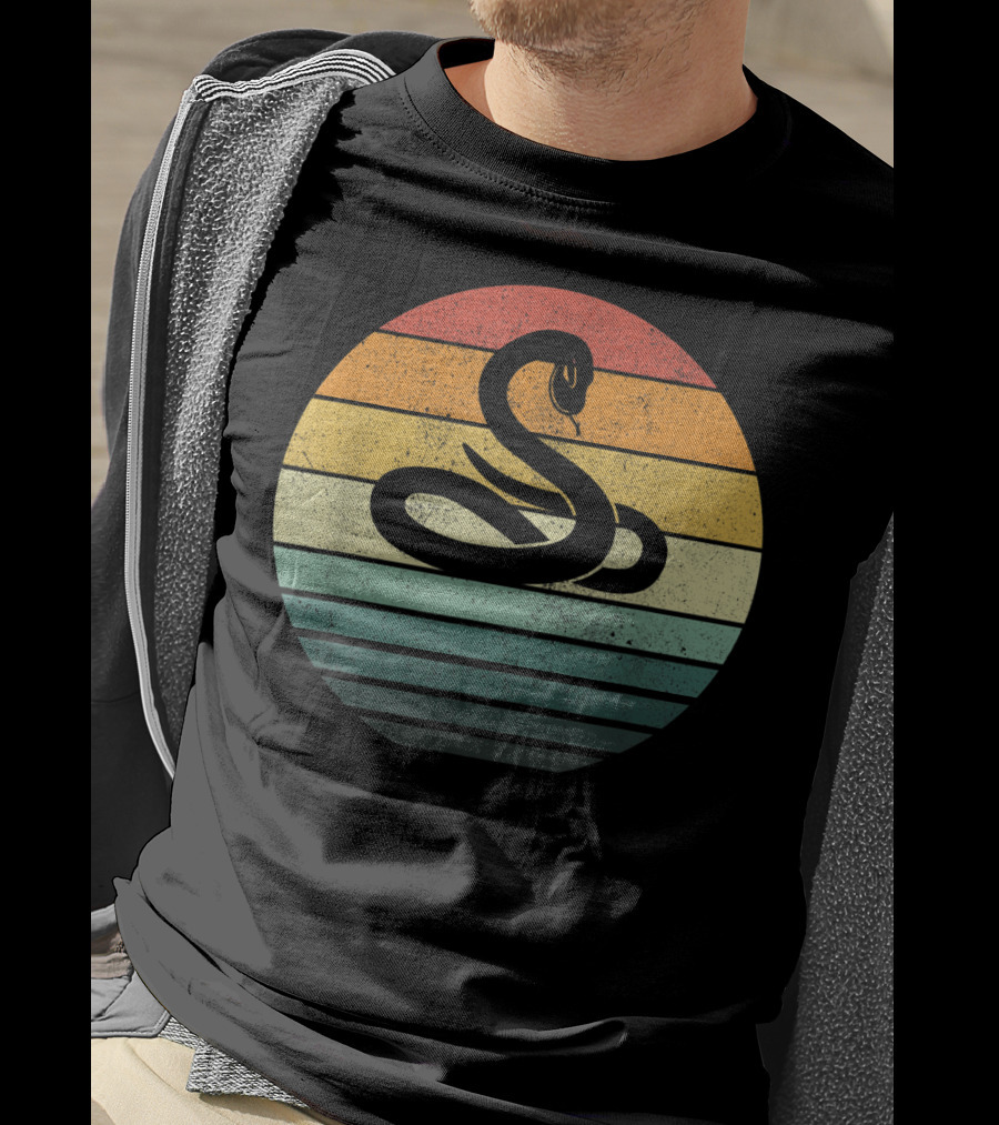 Vintage 70s Snake Sunset Nature Retro Stripes T-Shirt