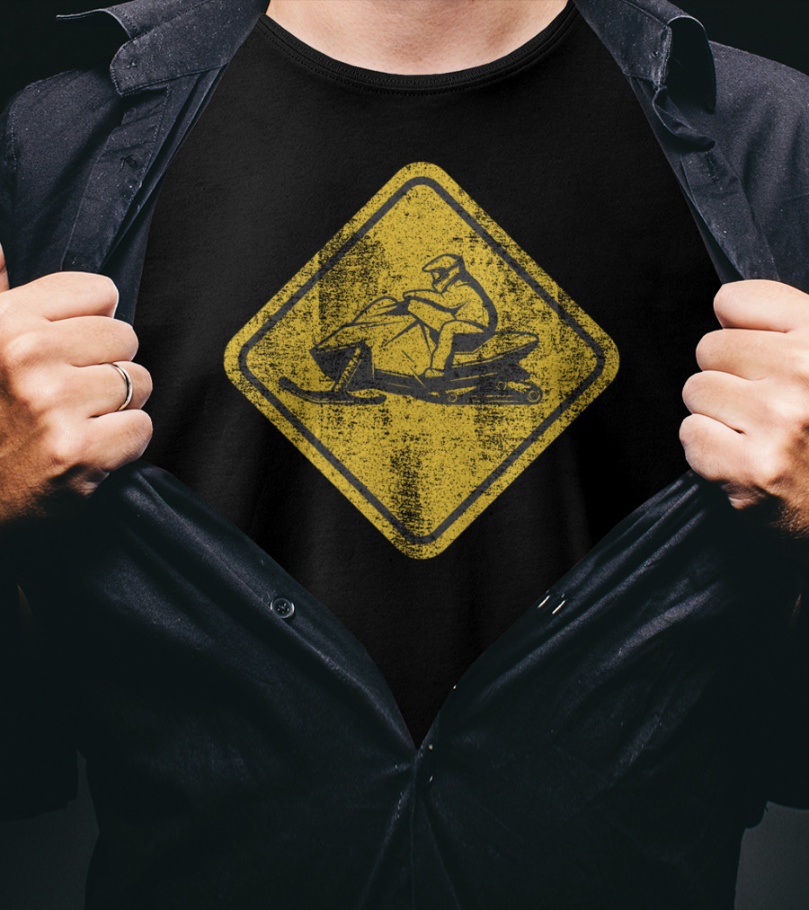 Snowmobile Crossing Yellow Caution Sign T-Shirt