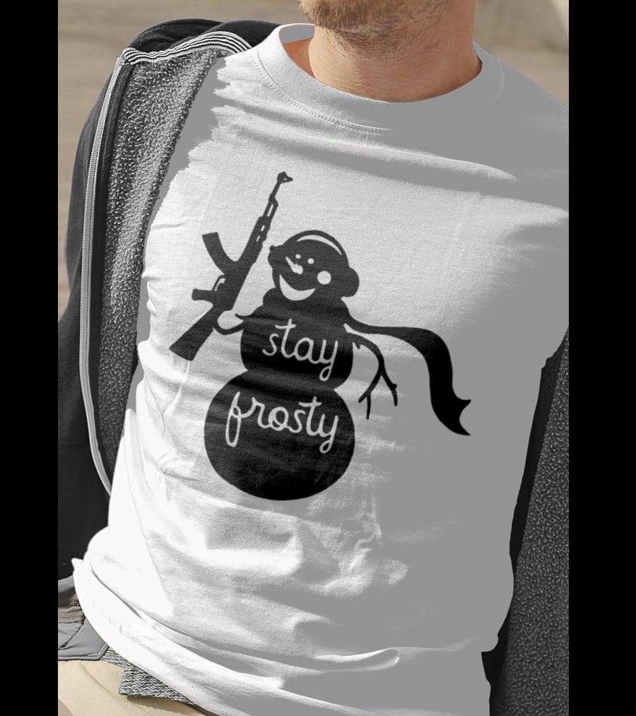Stay Frosty Snowman With Headphones And Rifle T-Shirt