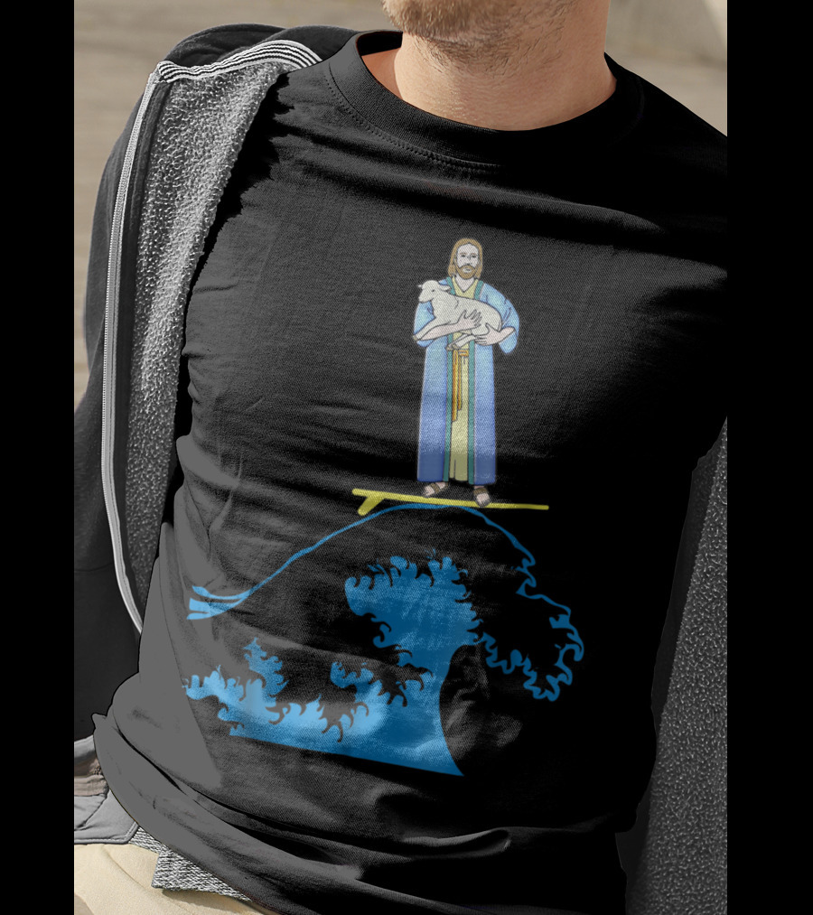 Surfing Jesus Riding The Wave With A Lamb T-Shirt