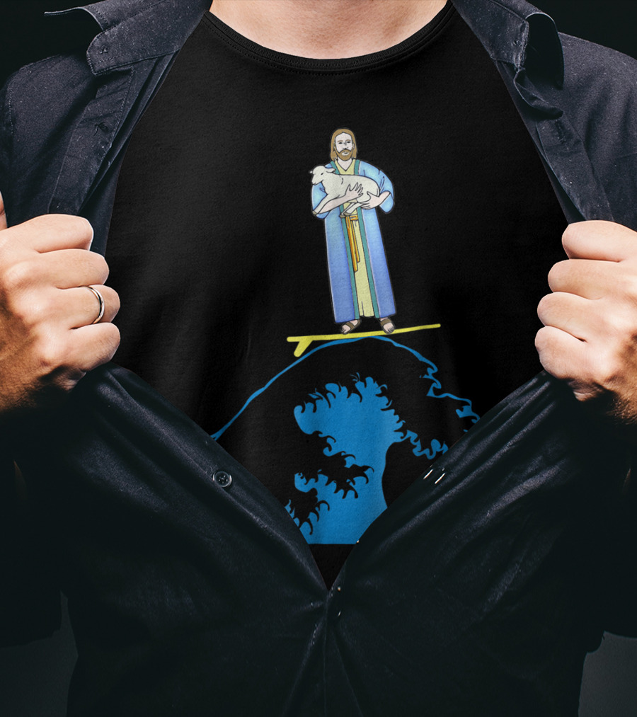 Surfing Jesus Riding The Wave With A Lamb T-Shirt