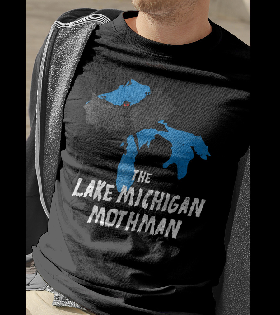 The Lake Michigan Mothman Over Michigan Map With Black And Red Bat Monster T-Shirt