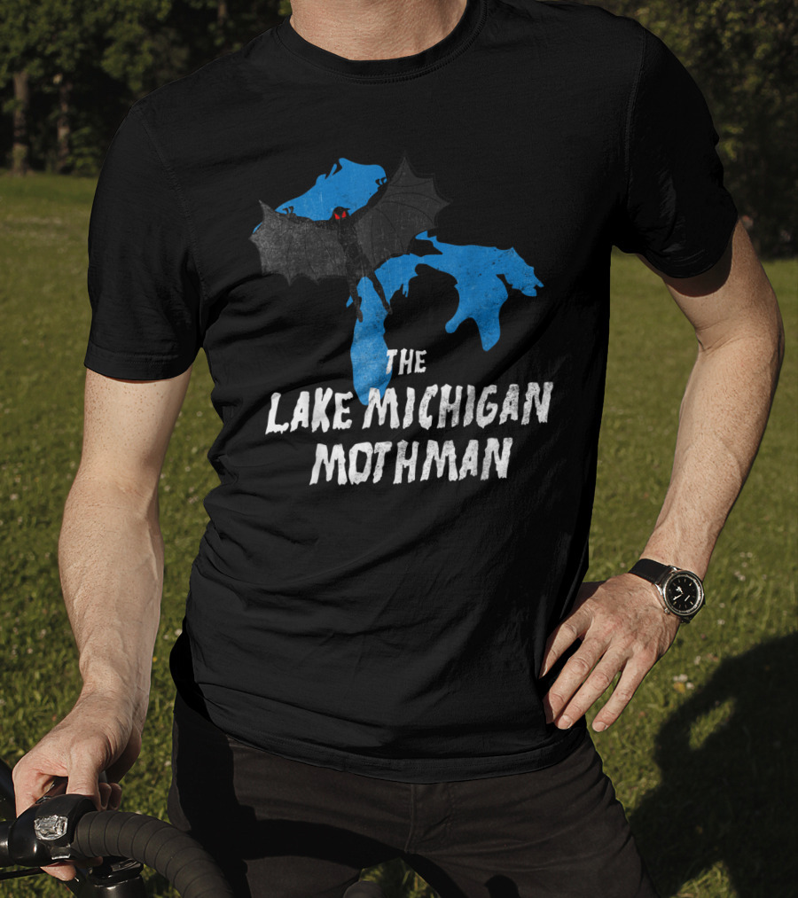 The Lake Michigan Mothman Over Michigan Map With Black And Red Bat Monster T-Shirt