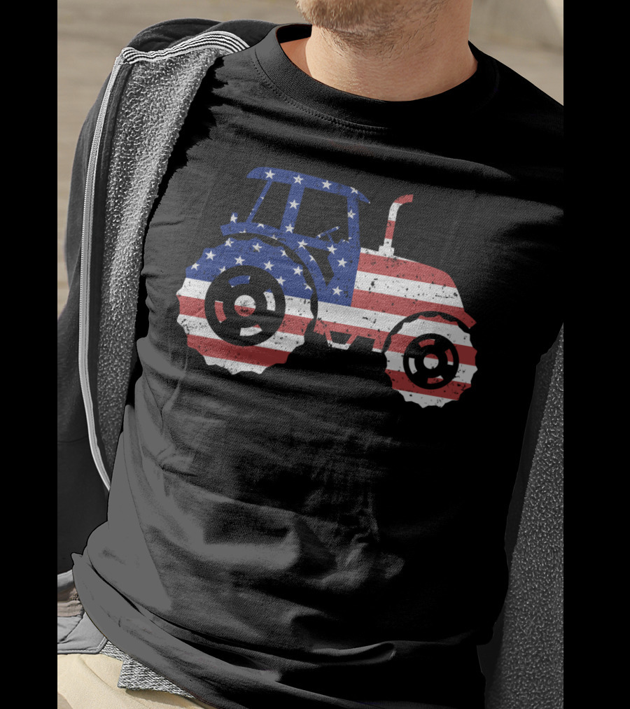 Tractor American Flag Farm Patriotic Farmer T-Shirt