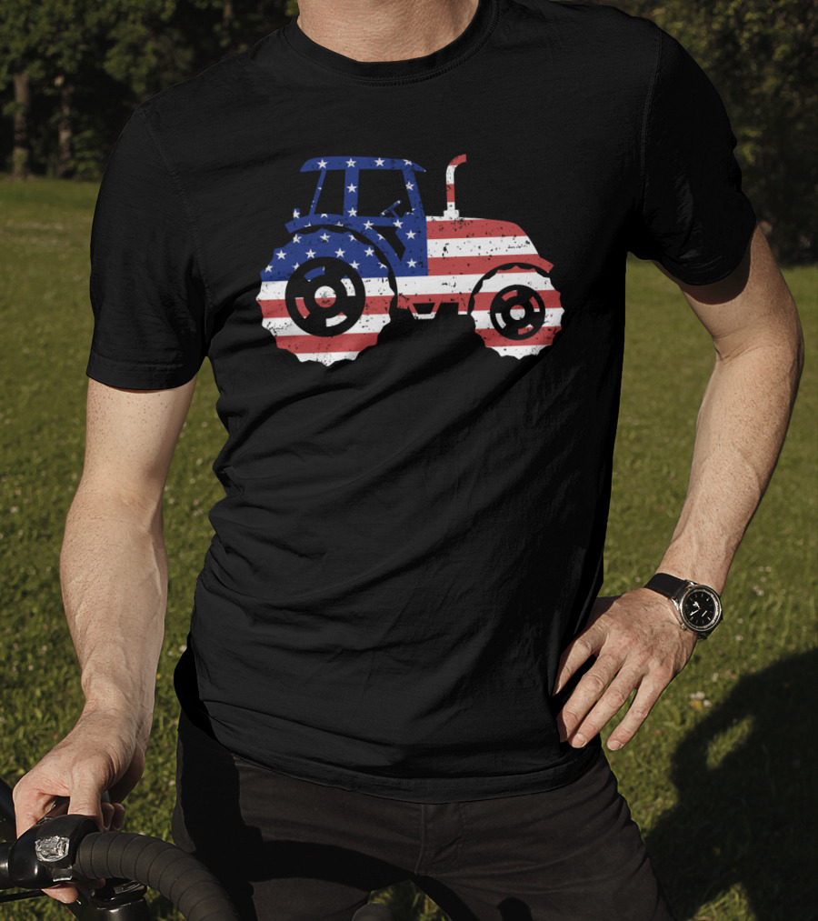 Tractor American Flag Farm Patriotic Farmer T-Shirt