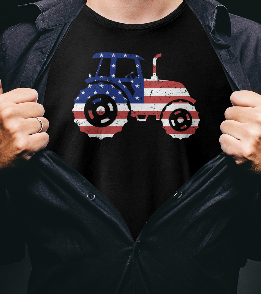 Tractor American Flag Farm Patriotic Farmer T-Shirt
