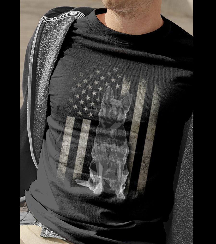 Twosided German Shepherd American Flag T-Shirt