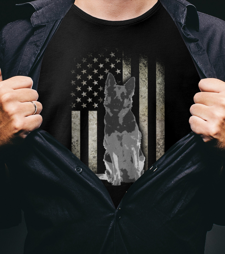 Twosided German Shepherd American Flag T-Shirt