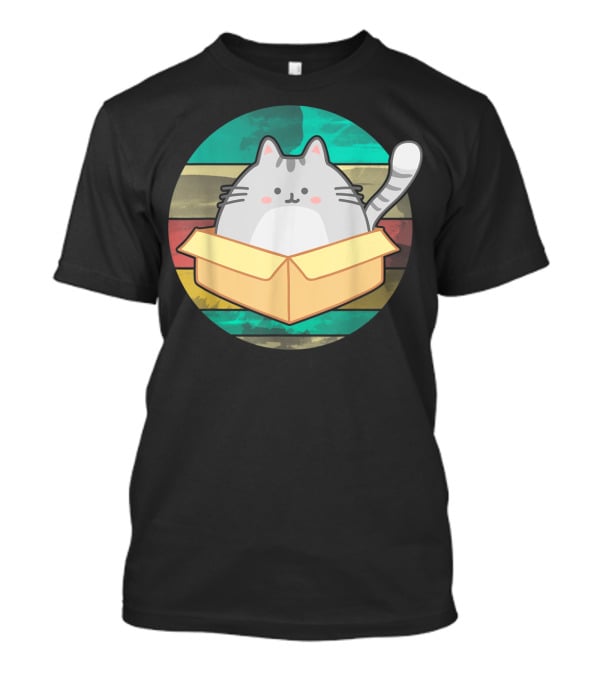 Retro Fat Cat In Box With Vintage Stripes T-Shirt