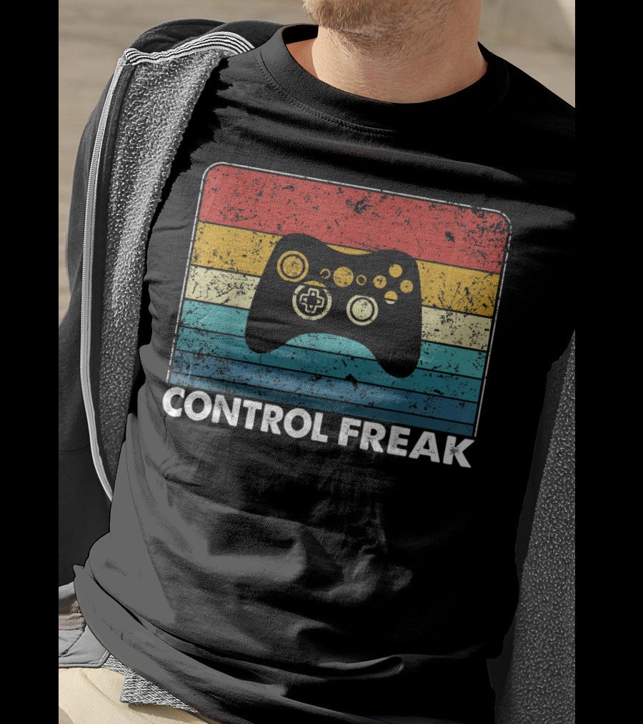 Control Freak Vintage Video Game Controller Retro Stripes T-Shirt