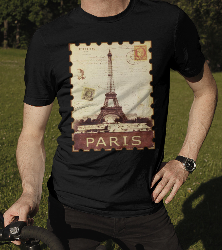 Vintage Eiffel Tower Paris Stamp With Distressed Paris Text T-Shirt